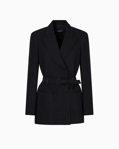 Emporio Armani Linen-blend Blazer With Belt In Black