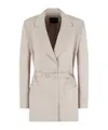 Emporio Armani Linen-blend Blazer With Belt In Beige