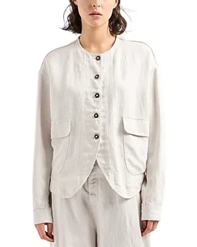 Emporio Armani Linen Blend Blouson Jacket In Solid Light