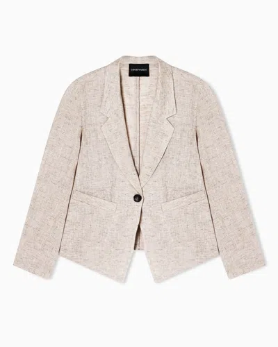 Emporio Armani Mixed Linen Chambray Tie Detail Blazer In Neutral