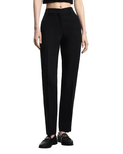 Emporio Armani Linen Blend Creased Pants In Solid Blac