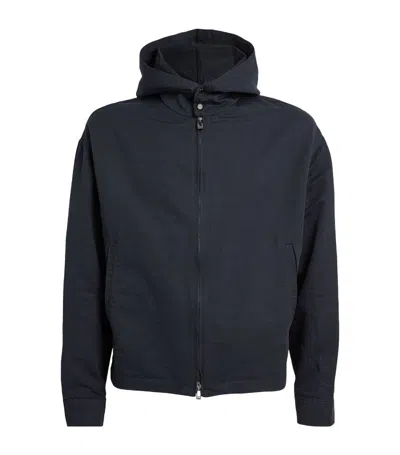 Emporio Armani Linen-blend Hooded Jacket In Blue