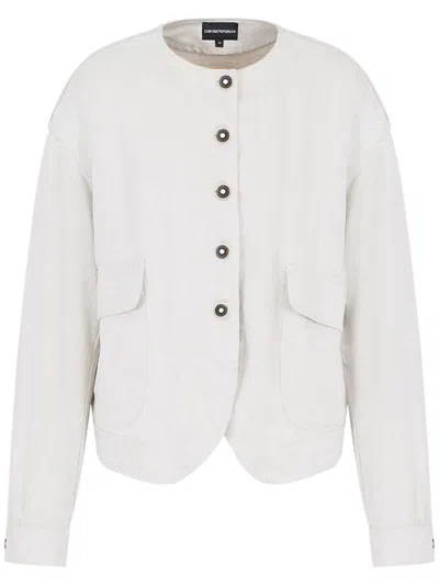 Emporio Armani Linen Blend Blouson Jacket In Beige