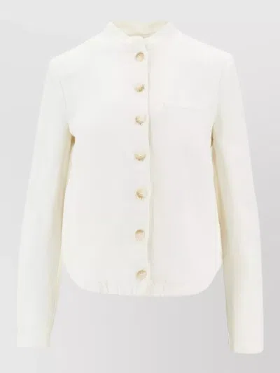 Emporio Armani Linen Blend Jacket Stand Collar Design In White