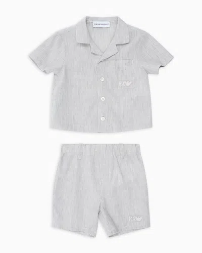 Emporio Armani Kids' Linen-blend Shirt And Shorts Set In Beige