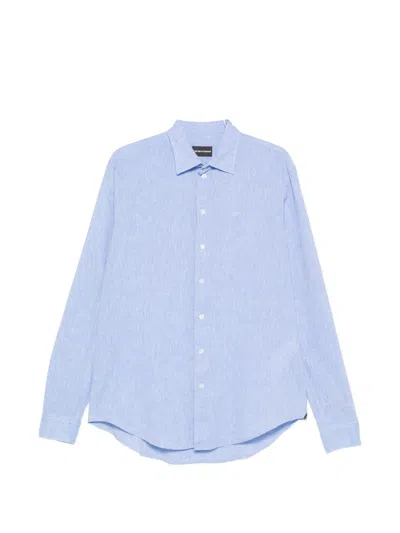 Emporio Armani Linen Blend Shirt In Blue