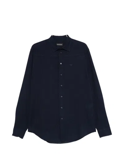 Emporio Armani Linen Blend Shirt In Navy