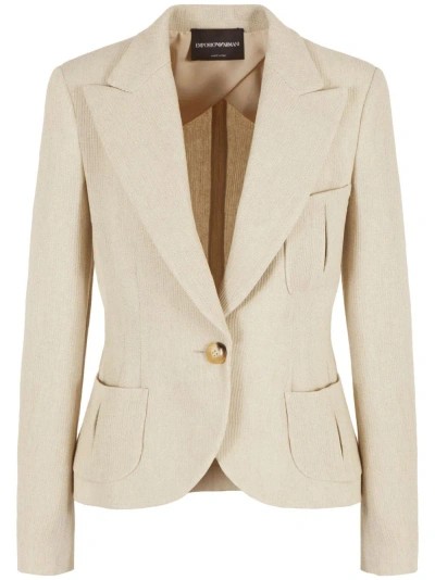 Emporio Armani Linen-blend Blazer In Beige