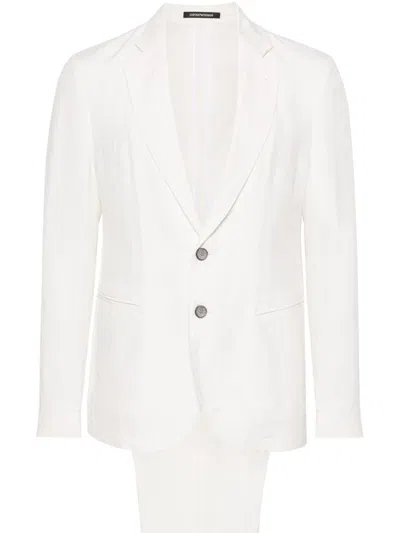 Emporio Armani Linen Blend Single-breasted Suit In White