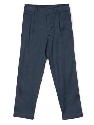 Emporio Armani Kids' Linen-blend Straight-leg Trousers In Blue