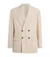 Emporio Armani Linen-blend Technical Double-breasted Blazer In Grey