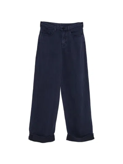Emporio Armani Linen Blend Trousers Cuffed Hem Five Pockets In Blue
