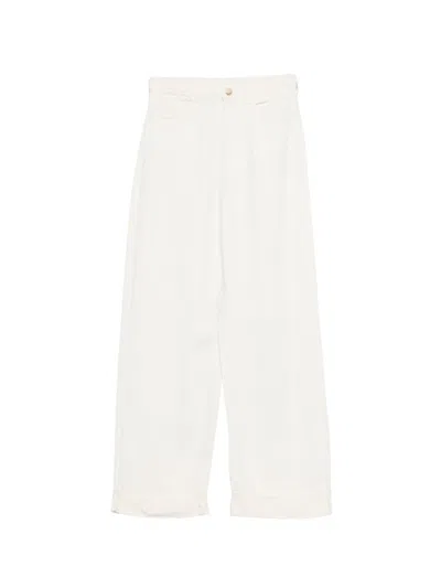 Emporio Armani Linen Blend Trousers In Neutral
