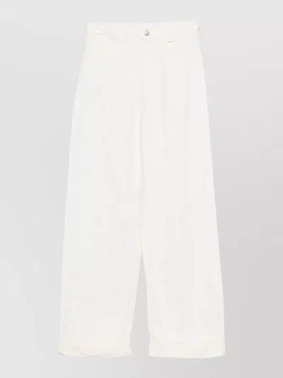 Emporio Armani Linen Blend Trousers Wide Leg Belt Loops In White