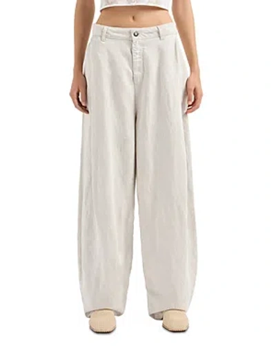 Emporio Armani Linen Blend Wide Leg Trousers In Solid Light