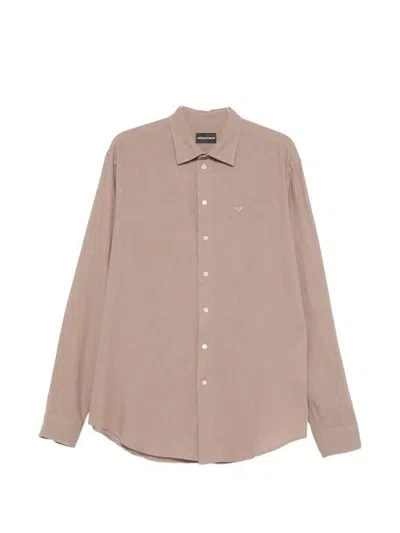 Emporio Armani Linen Cotton Shirt In Brown