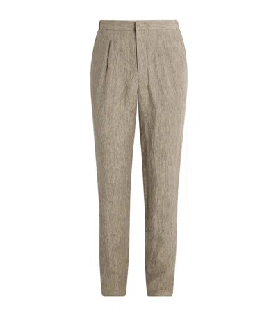 EMPORIO ARMANI LINEN CRȆPE -EFFECT PLEATED TROUSERS