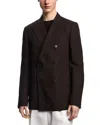 Emporio Armani Linen Double Breasted Peak Lapel Blazer In Brown