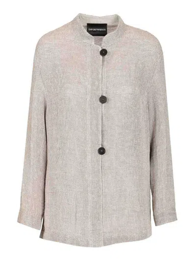 Emporio Armani Linen Gauze Shirt Jacket In Gray