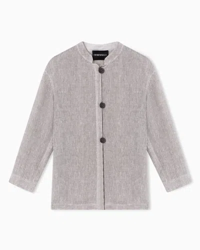 Emporio Armani Linen Gauze Shirt Jacket In Gray
