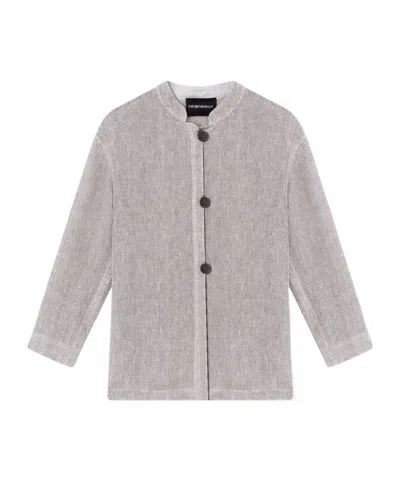Emporio Armani Linen Gauze Shirt Jacket In Gray