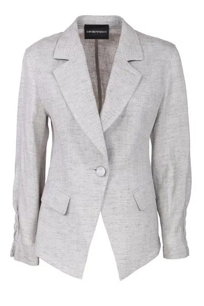 Emporio Armani Women's Linen Single-breasted Blazer Jacket In Light Grey