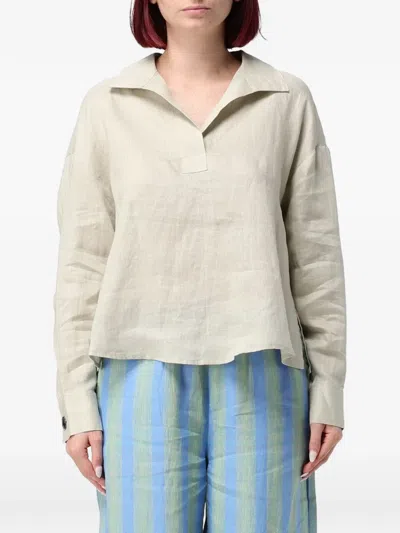 Emporio Armani Linen Long-sleeve Blouse In Neutral
