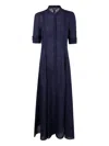 Emporio Armani Icon Linen Blend Chambray Maxi Dress In Blue
