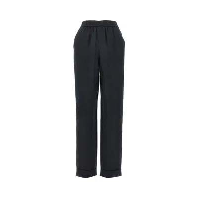 Emporio Armani Linen Pants With Elasticated Waist In Blue