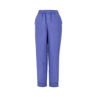 Emporio Armani Linen Pants With Elasticated Waist In Blue