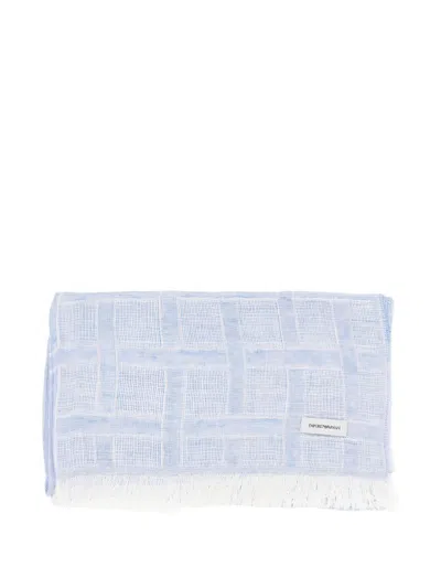 Emporio Armani Linen Scarf In Blue