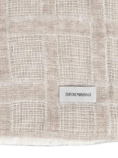 Emporio Armani Linen Scarf In Sand