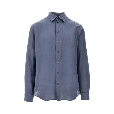 Emporio Armani Linen Shirt In Blue