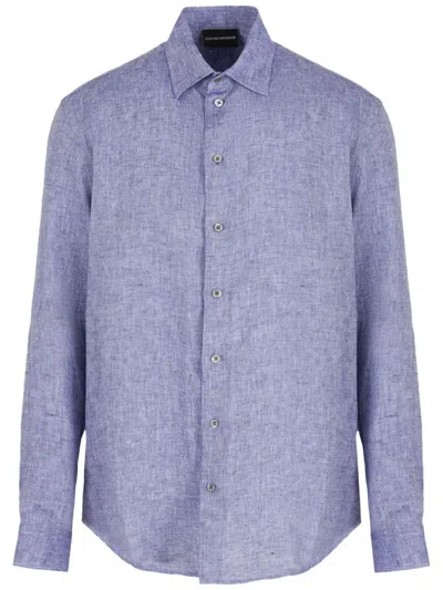 Emporio Armani Linen Shirt In Blue