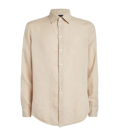 Emporio Armani Linen Shirt In Beige/khaki