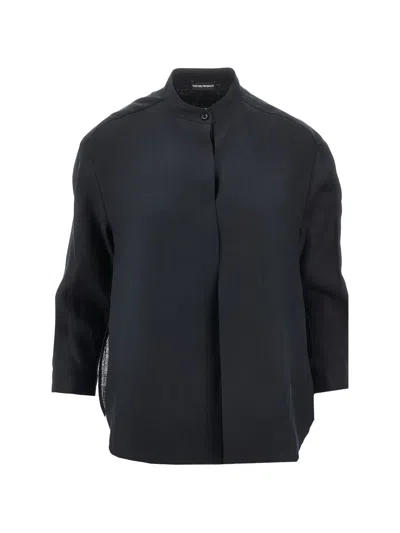 Emporio Armani Linen Shirt In Blue
