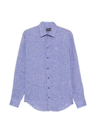 Emporio Armani Linen Shirt In Blue