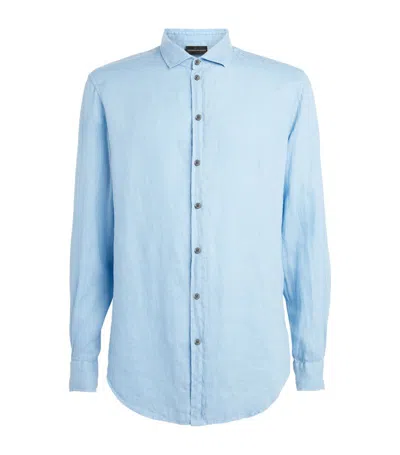 Emporio Armani Linen Shirt In Blue