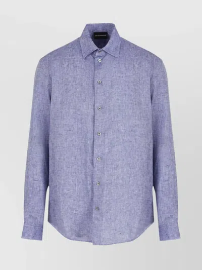 Emporio Armani Linen Shirt Buttoned Cuffs In Blue