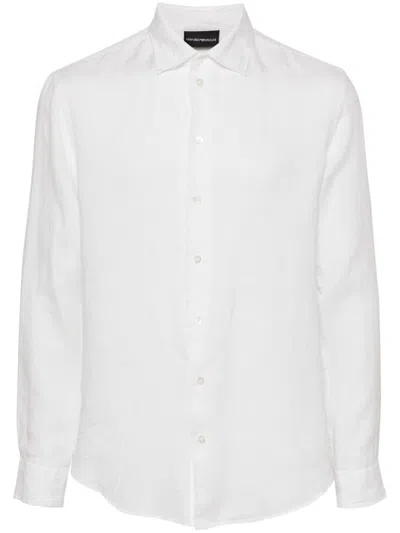 Emporio Armani Long-sleeves Linen Shirt In White