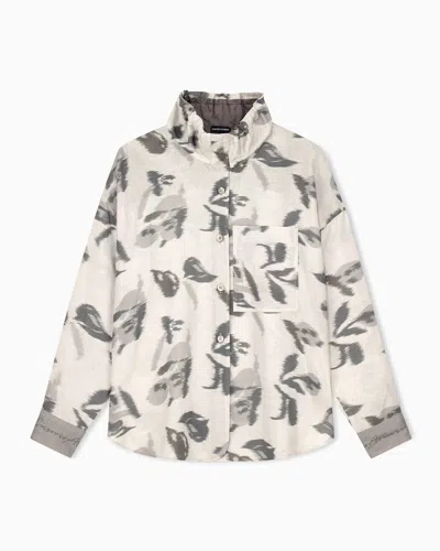 Emporio Armani Linen Shirt With A Chiné Flower Print And High Collar In Pattern