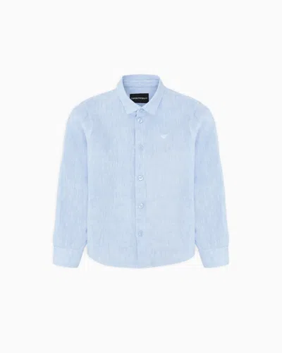 Emporio Armani Kids' Official Store Linen Shirt In Azure