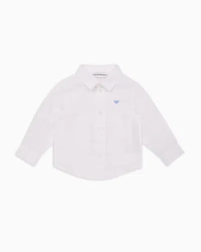 Emporio Armani Kids' Official Store Linen Shirt With Eagle Embroidery In White