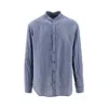 Emporio Armani Linen Shirt With Guru Collar In Blue