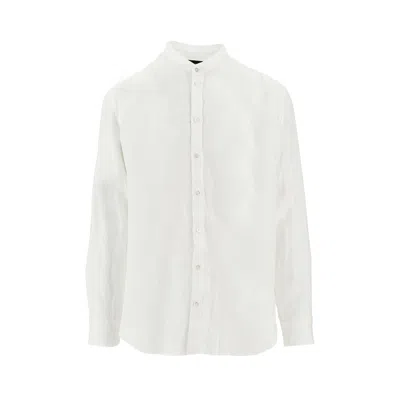 Emporio Armani Linen Shirt With Guru Collar In White