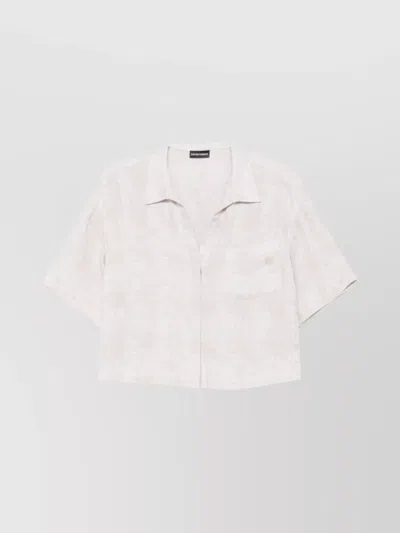 Emporio Armani Linen Short Sleeve Cropped Shirt In Beige
