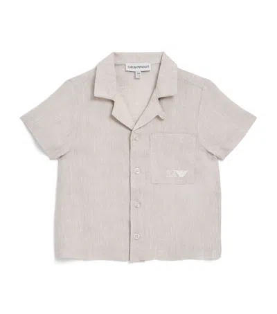 Emporio Armani Kids' Linen Short-sleeve Shirt In Beige