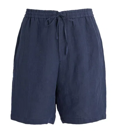 Emporio Armani Linen Shorts In Blue