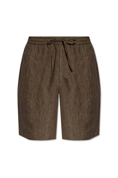 Emporio Armani Linen Shorts In Brown