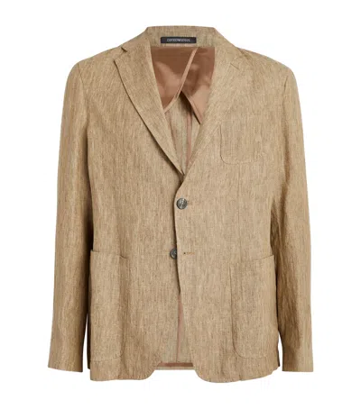 Emporio Armani Linen Single-breasted Blazer In Beige
